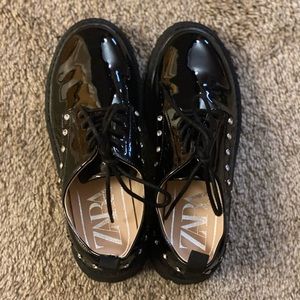 Zara black pini loafers size big girl 5